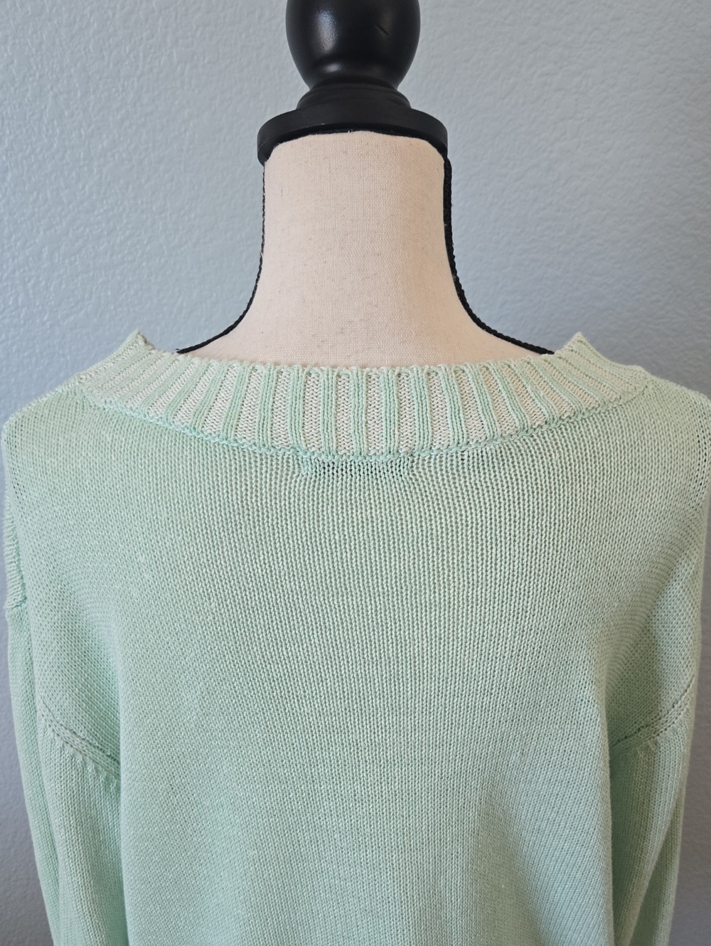SAKS FIFTH AVENUE Mint Crewneck Linen Blend Sweater Sz Large - Picture 7 of 11